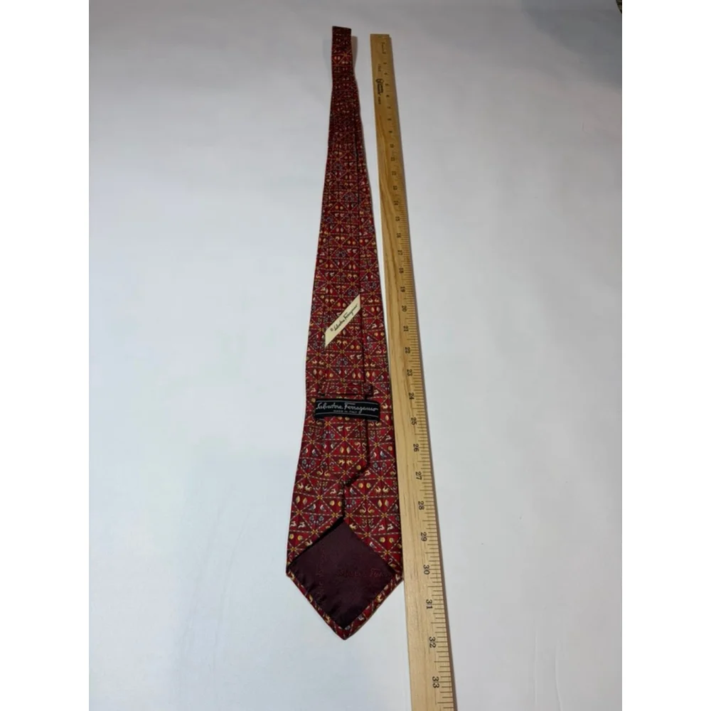 Salvatore Ferragamo Silk Tie Italy Red Animal Print Novelty Luxury Designer